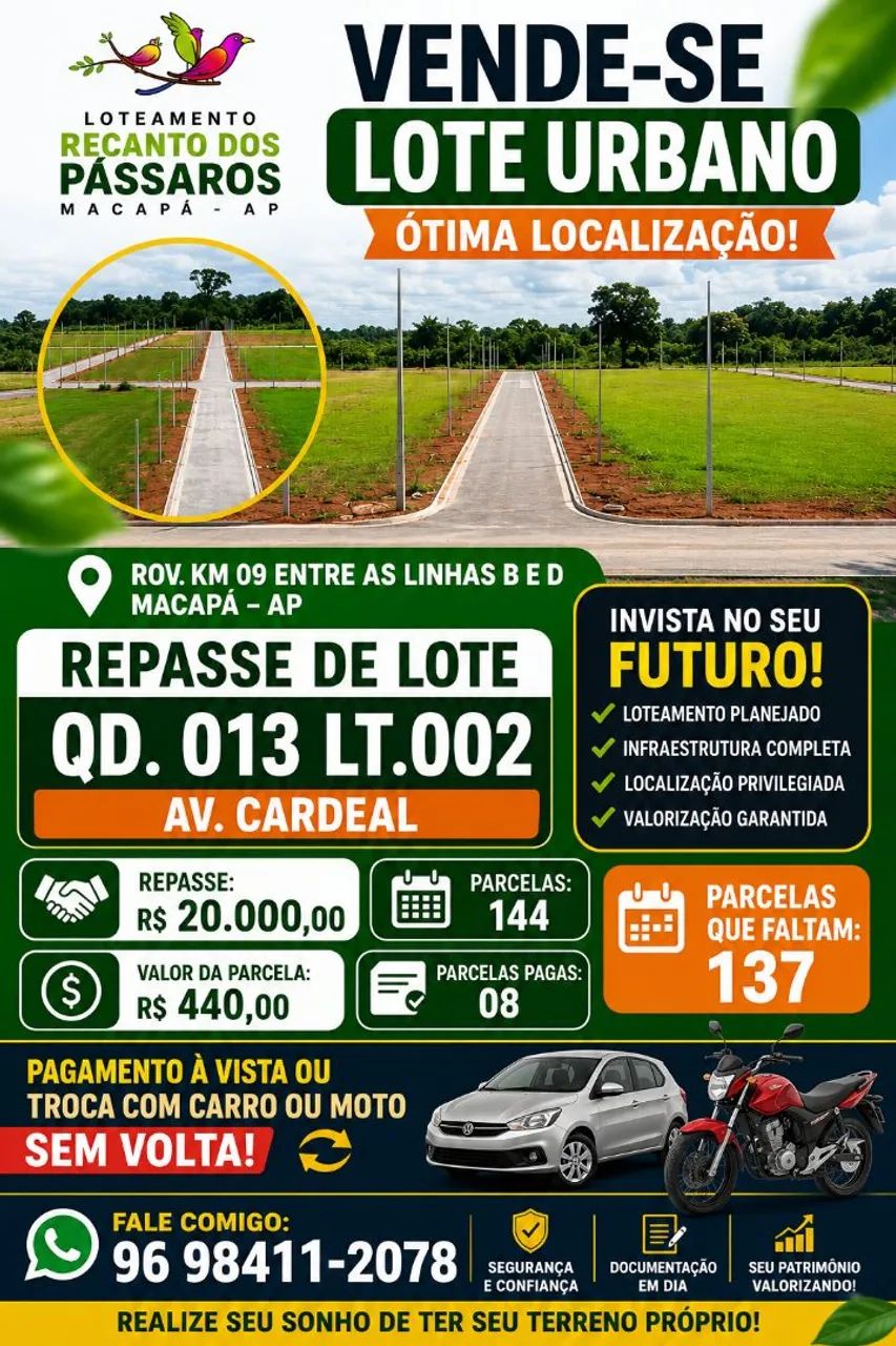 Lote urbano na zona oeste (REPASSE)