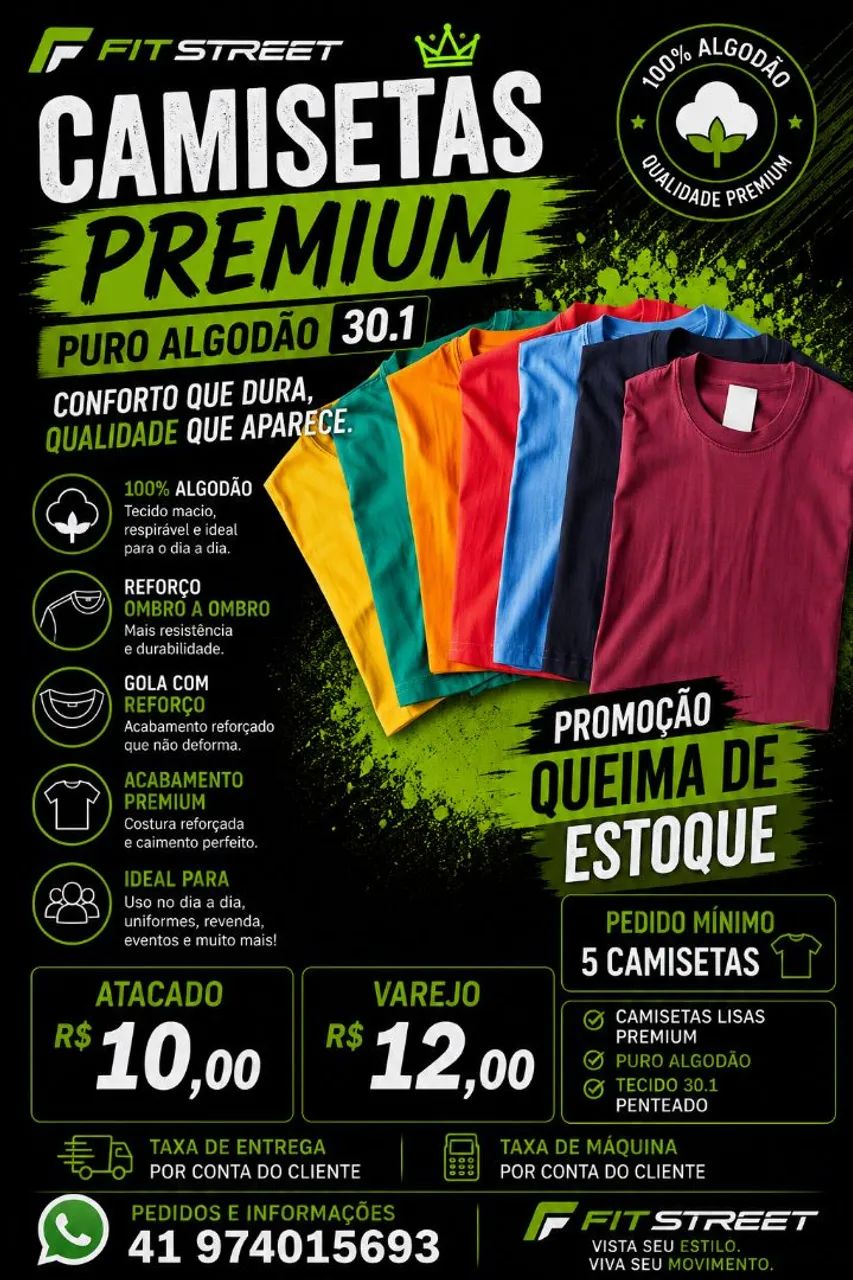 Camisetas lisas 100% algodão Premium 