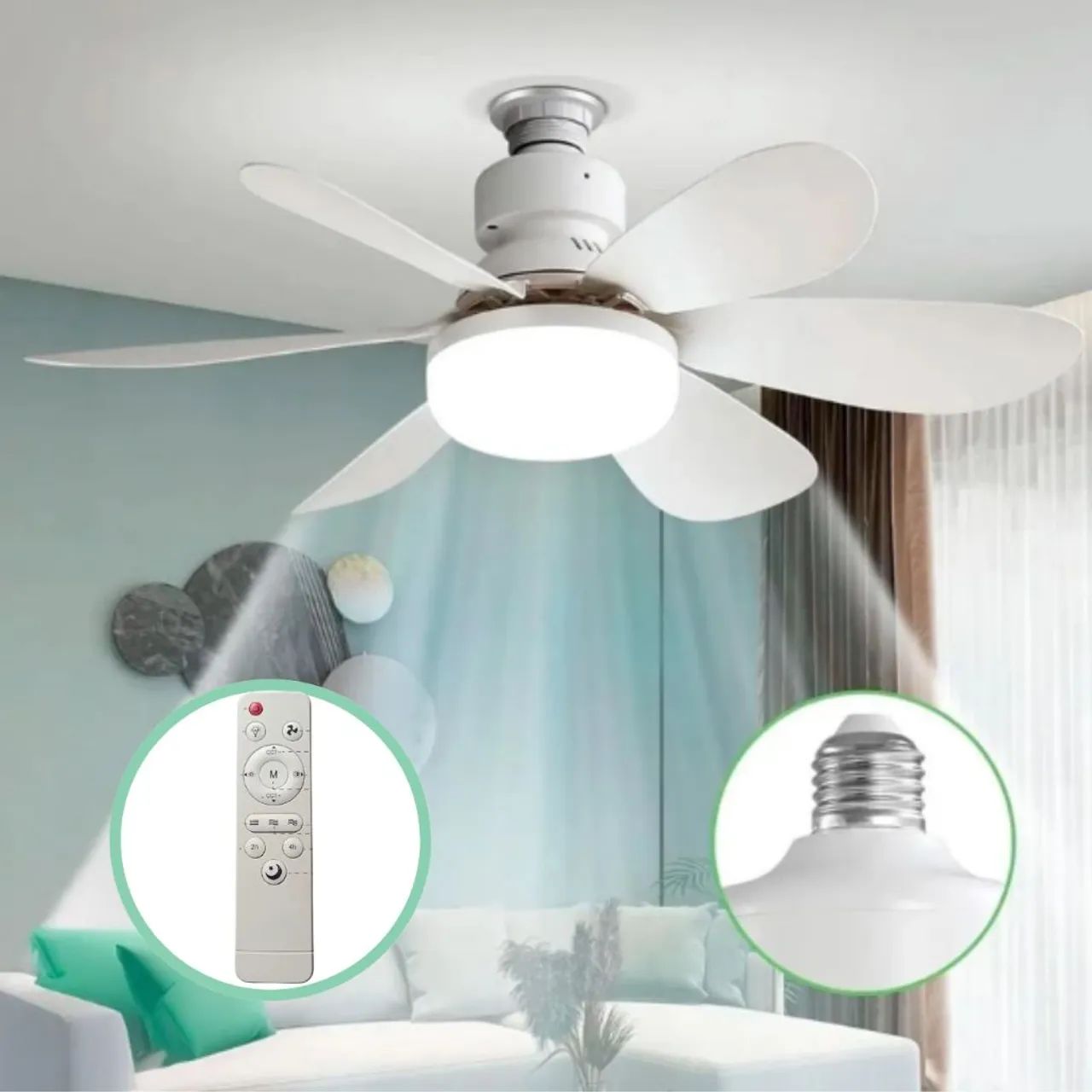 Ventilador de Teto E27 Silencioso Com Luz LED 60W Controle Remoto - Foto 3