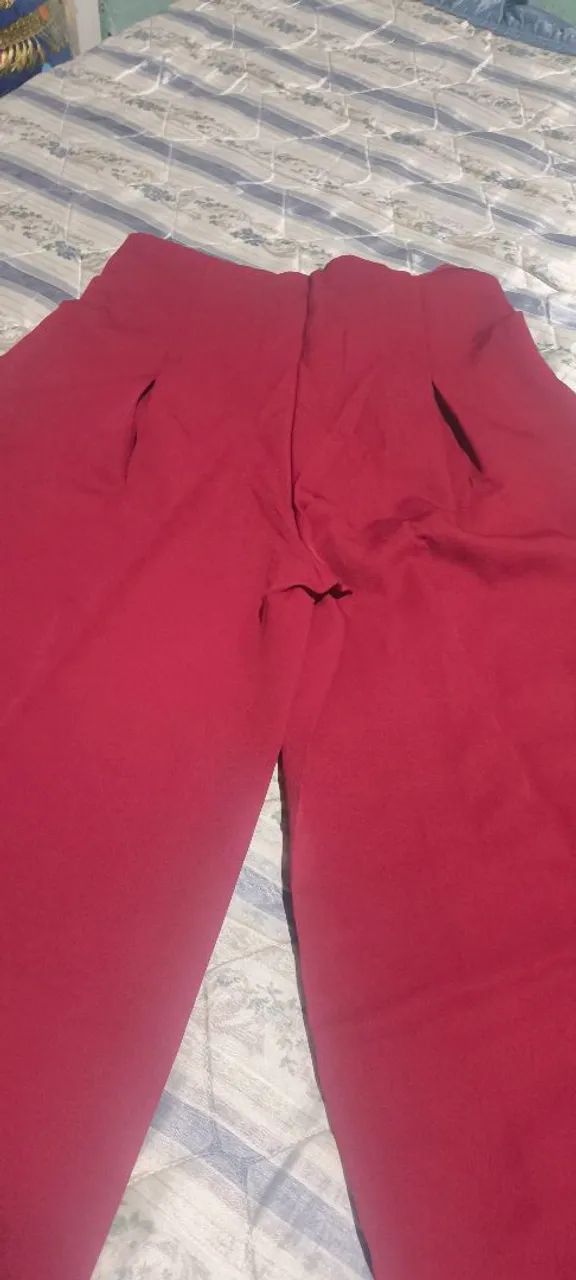 Calca pantalona com cropeed tomara que caia