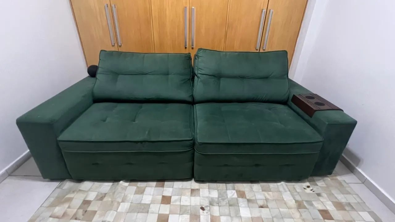 Sofá retrátil e reclinável 2,5m verde escuro  - Foto 2