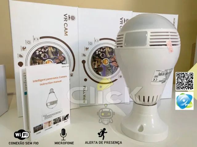 Câmera Lâmpada Wi-Fi, olho de peixe com audio. App V380 - Foto 3