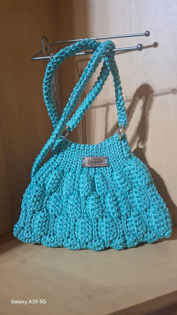 Bolsa de crochê verde água  - Foto 2