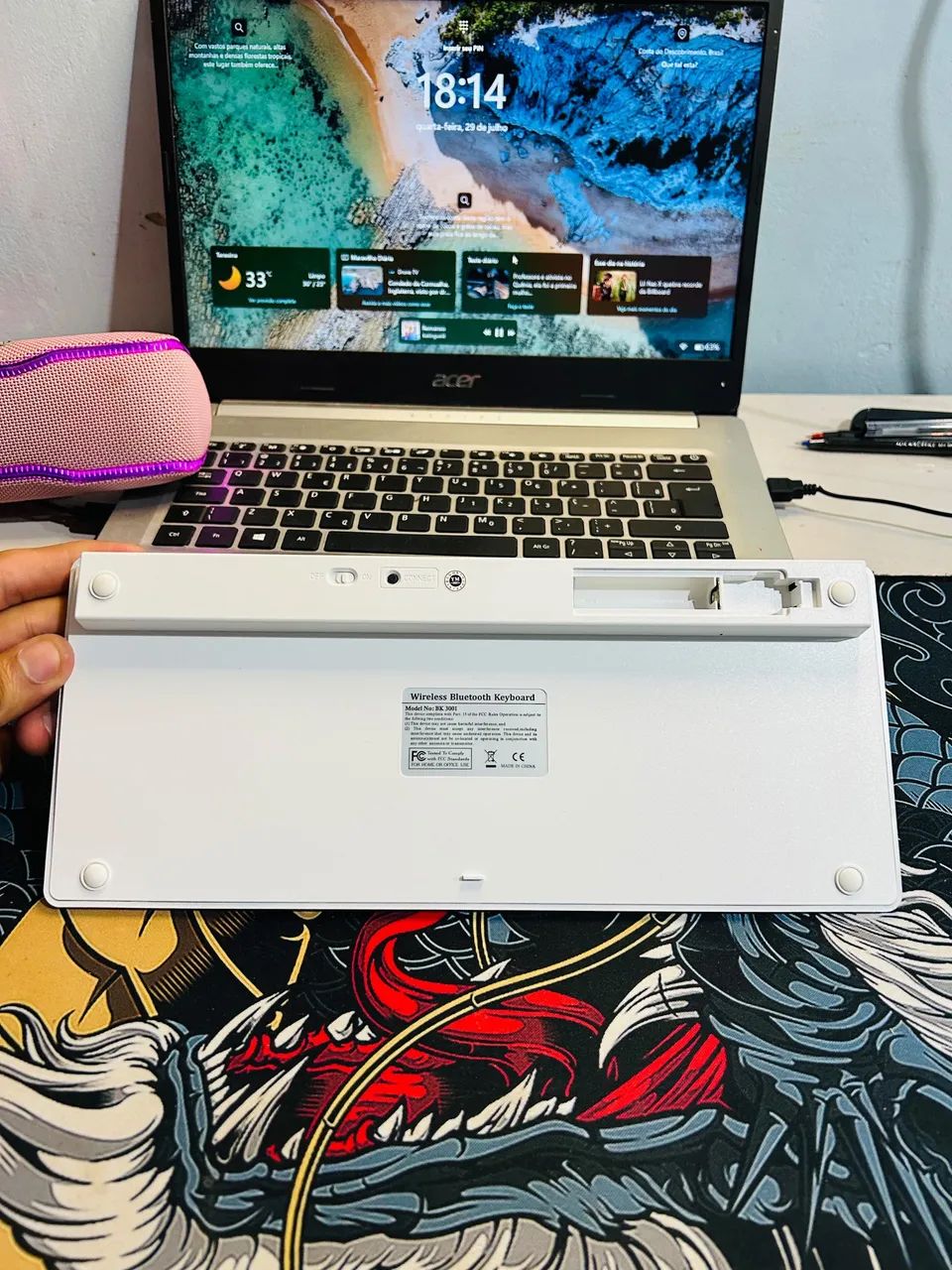 Teclado Bluetooth Branco Slim para PC Notebook Tablet Celular - Foto 2