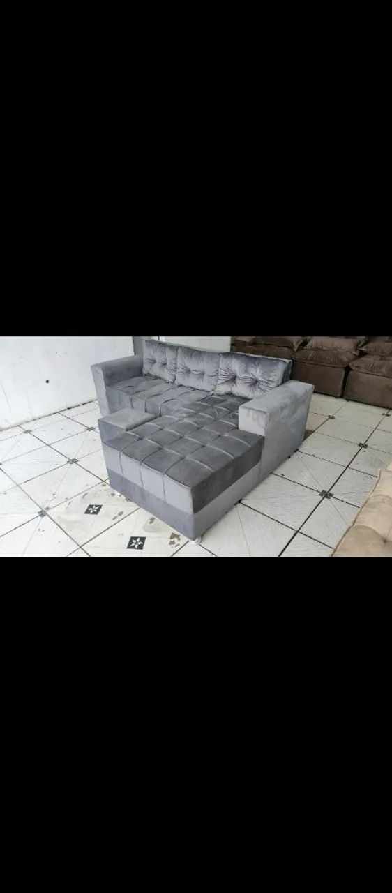Sofá chaise 3 lugares+ puff de brinde entrega grátis ? pronta entrega  - Foto 2