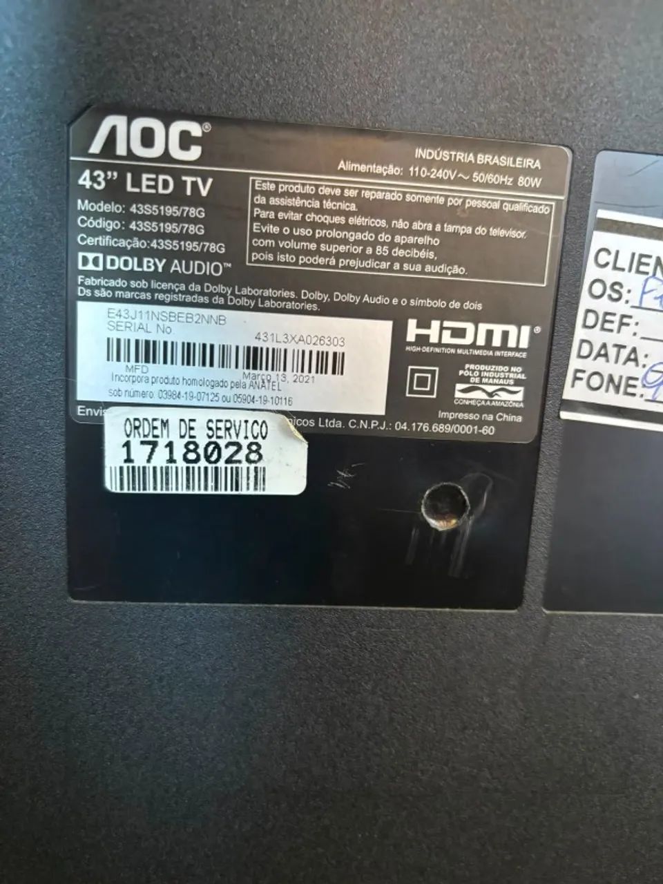TV AOC 43 431L3XA026303  - Foto 2