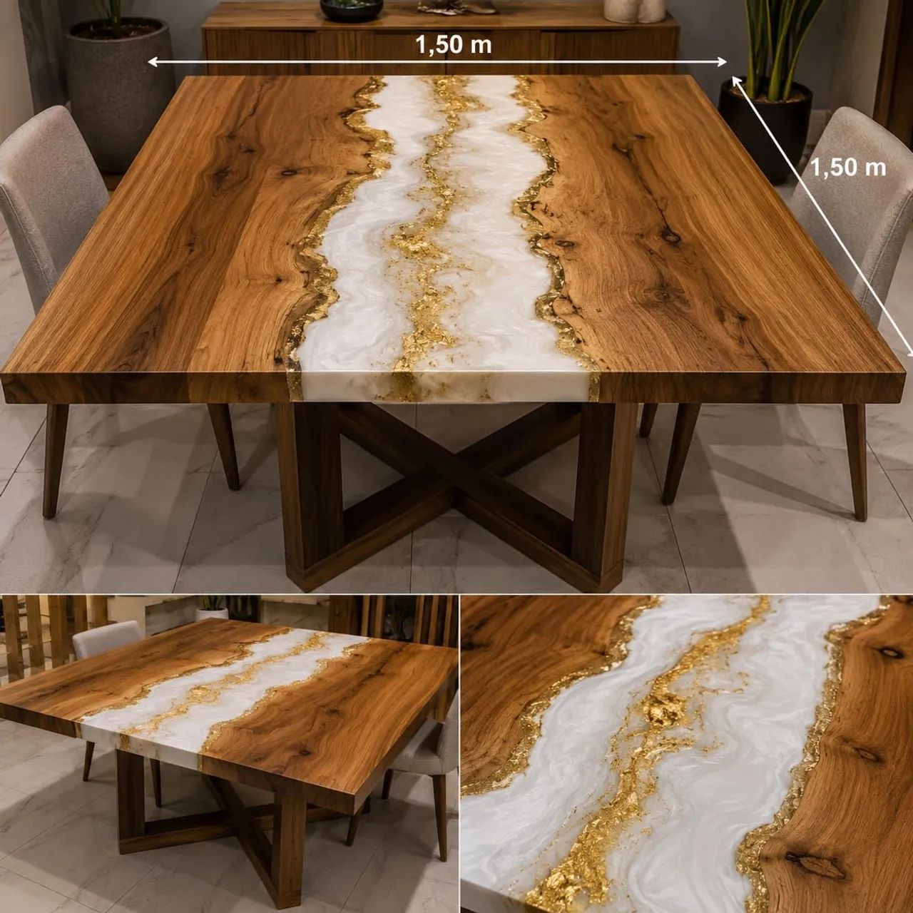 Mesa de madeira com resina