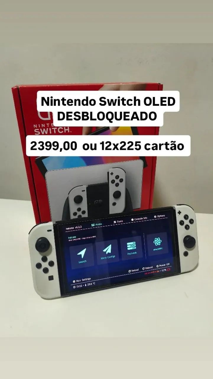 Nintendo Switch OLED com jogos instalados