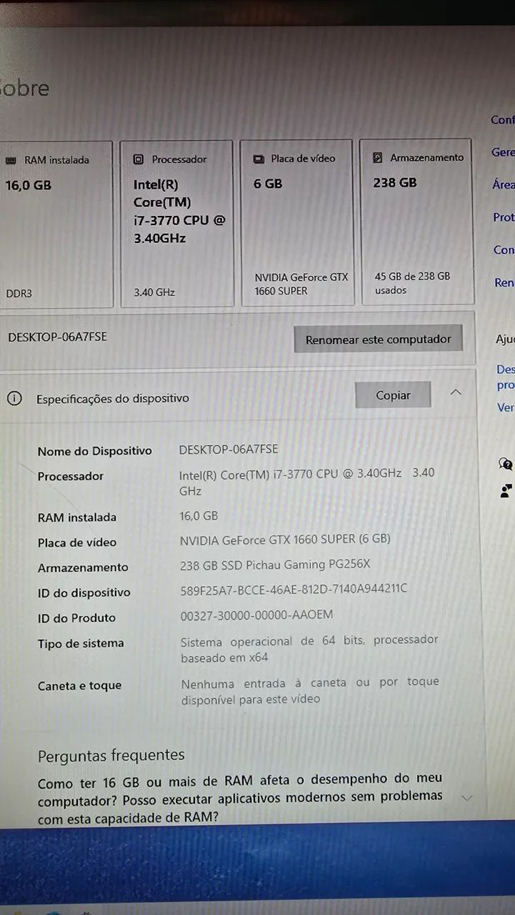 Computador i7 com 1660 super