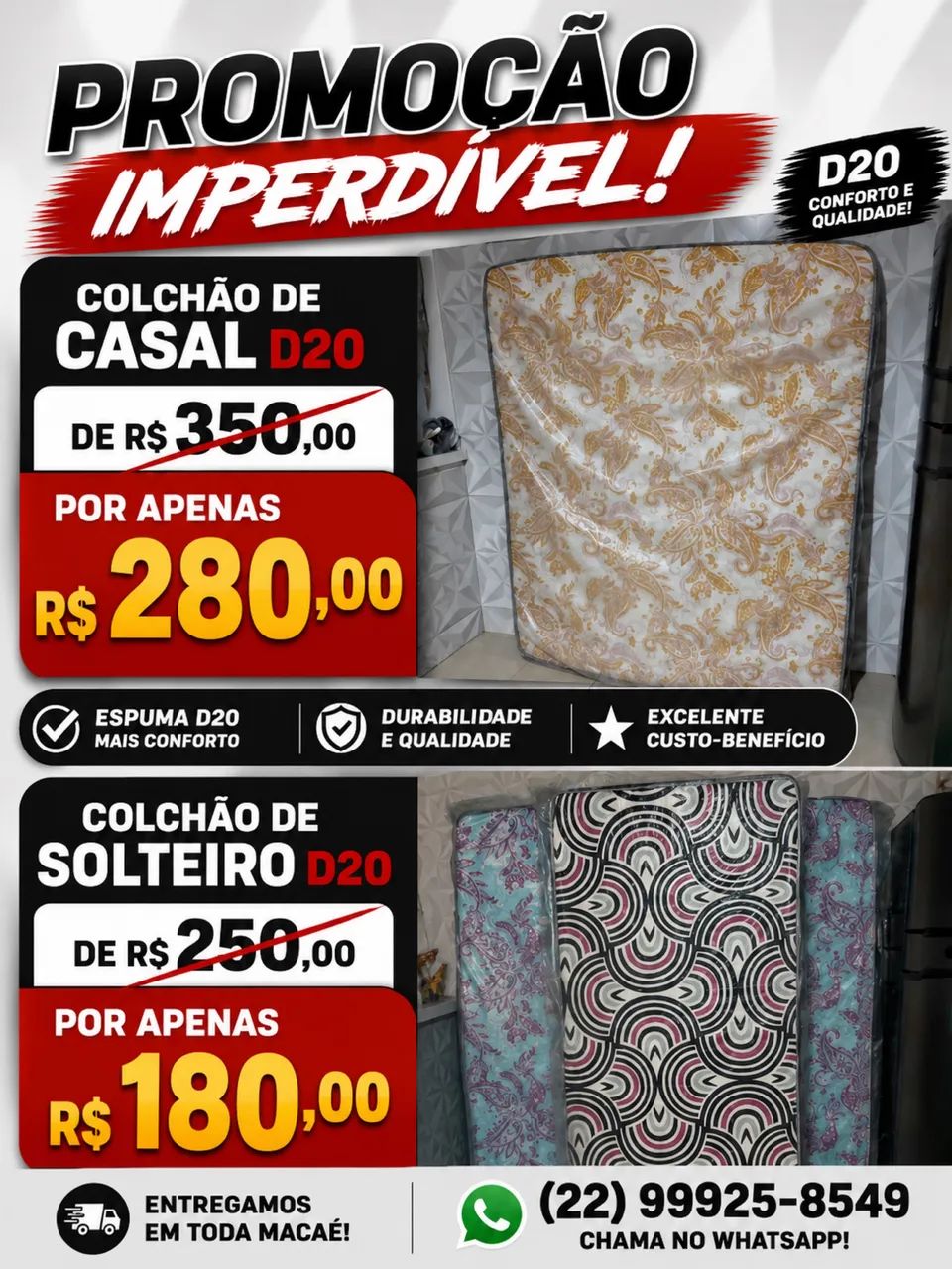 Colchão solteiro e casal 