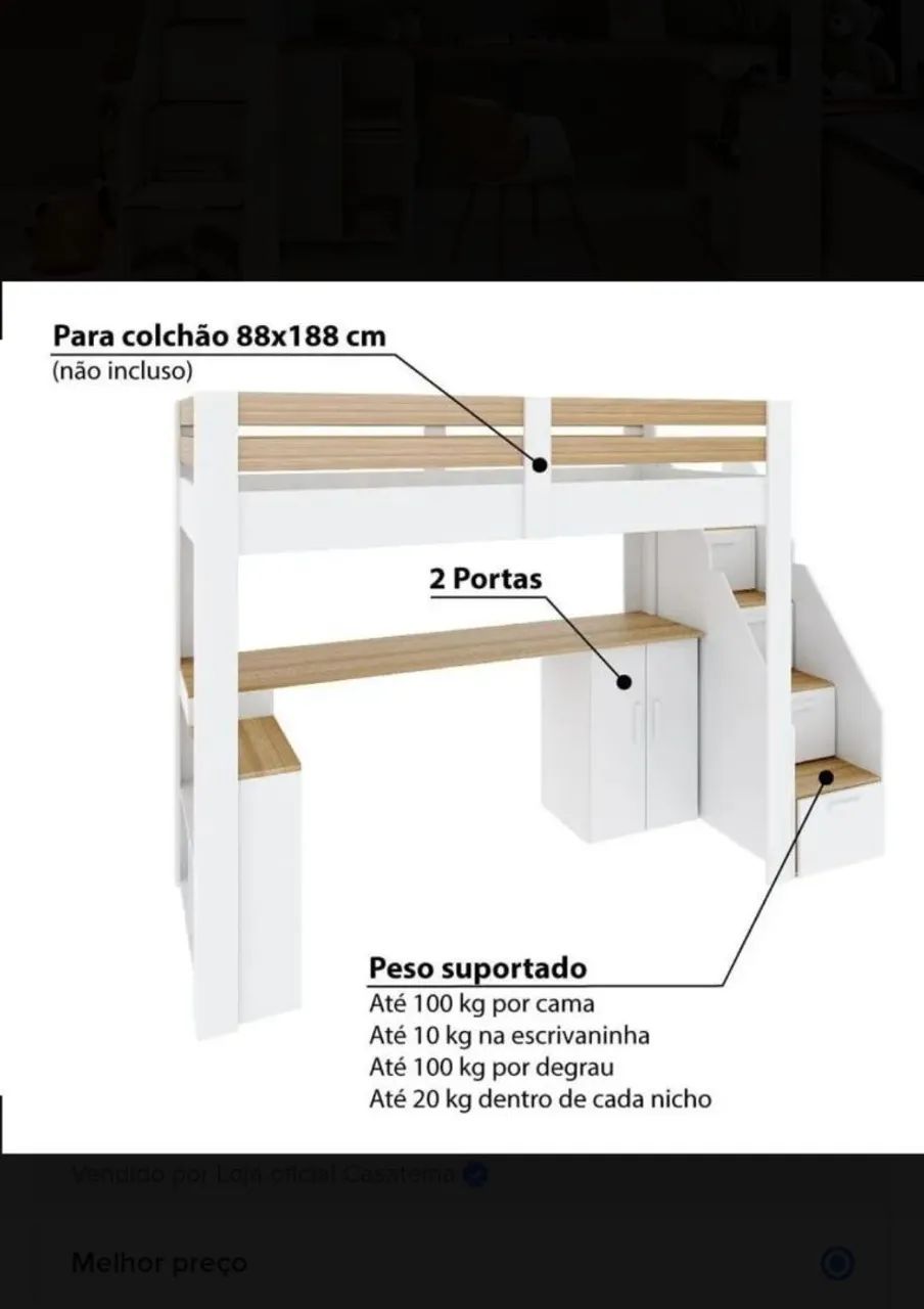 Cama alta infantil com escada  - Foto 3