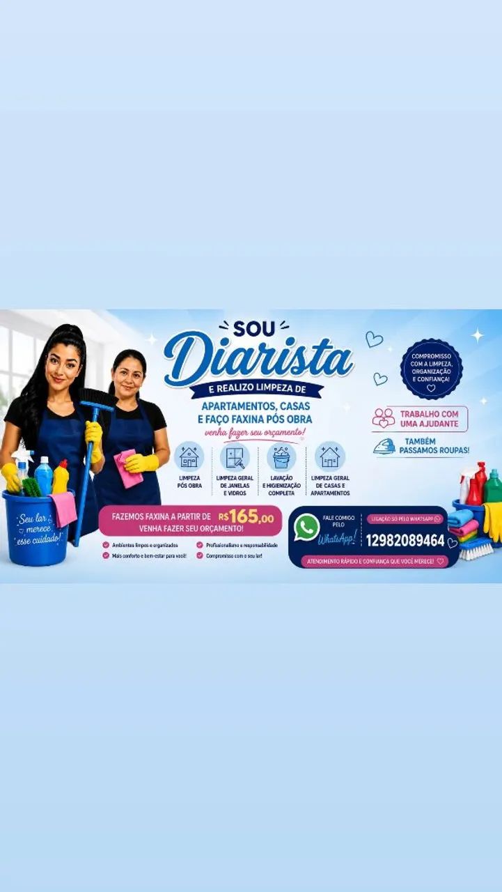 Diarista , passadeira, pós obra