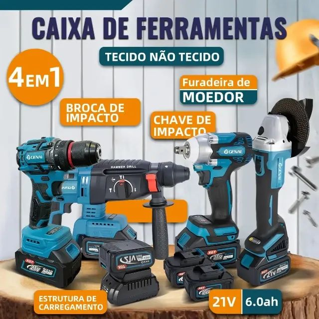 Kit Chave de Impacto Martelete Parafusadeira Esmerilhadeira 4