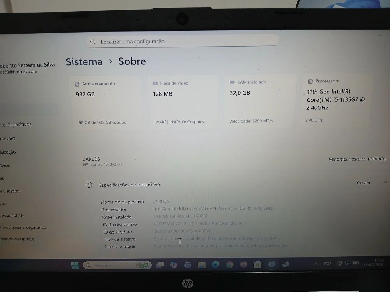 Notebook hp 15 dy2795wm 15.6 polegadas i5 , 11th 32gb ram 1tb ssd - Foto 2