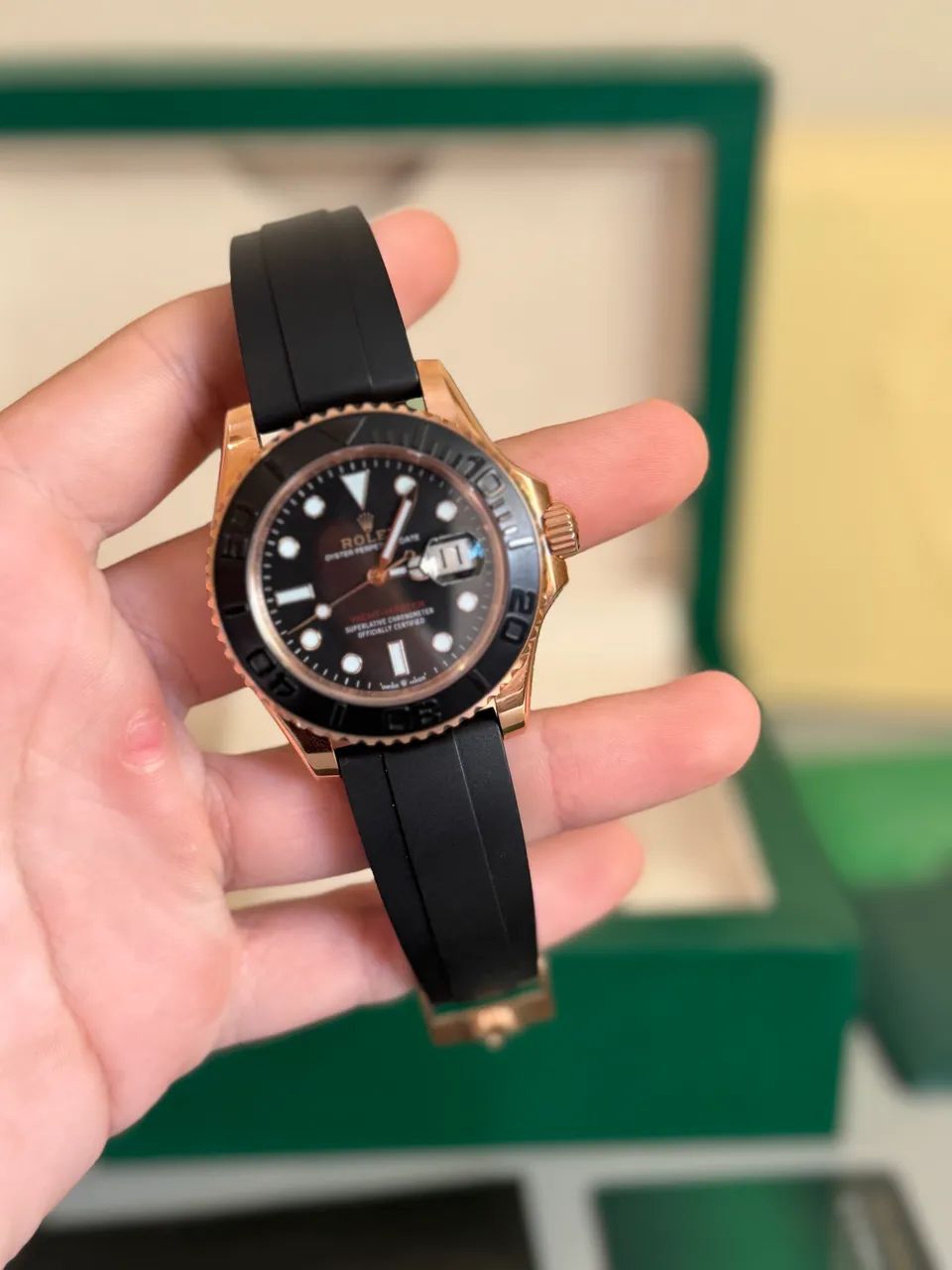 Relogio Rolex Yatch Master Banho Ouro Rose Completo  - Foto 2