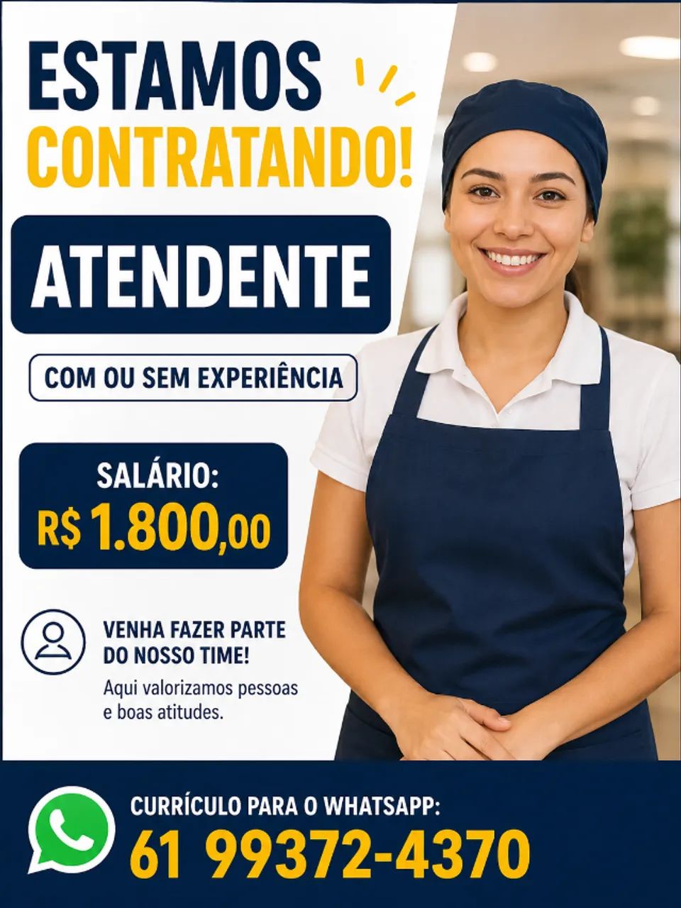 Contrata-se atendente restaurante.