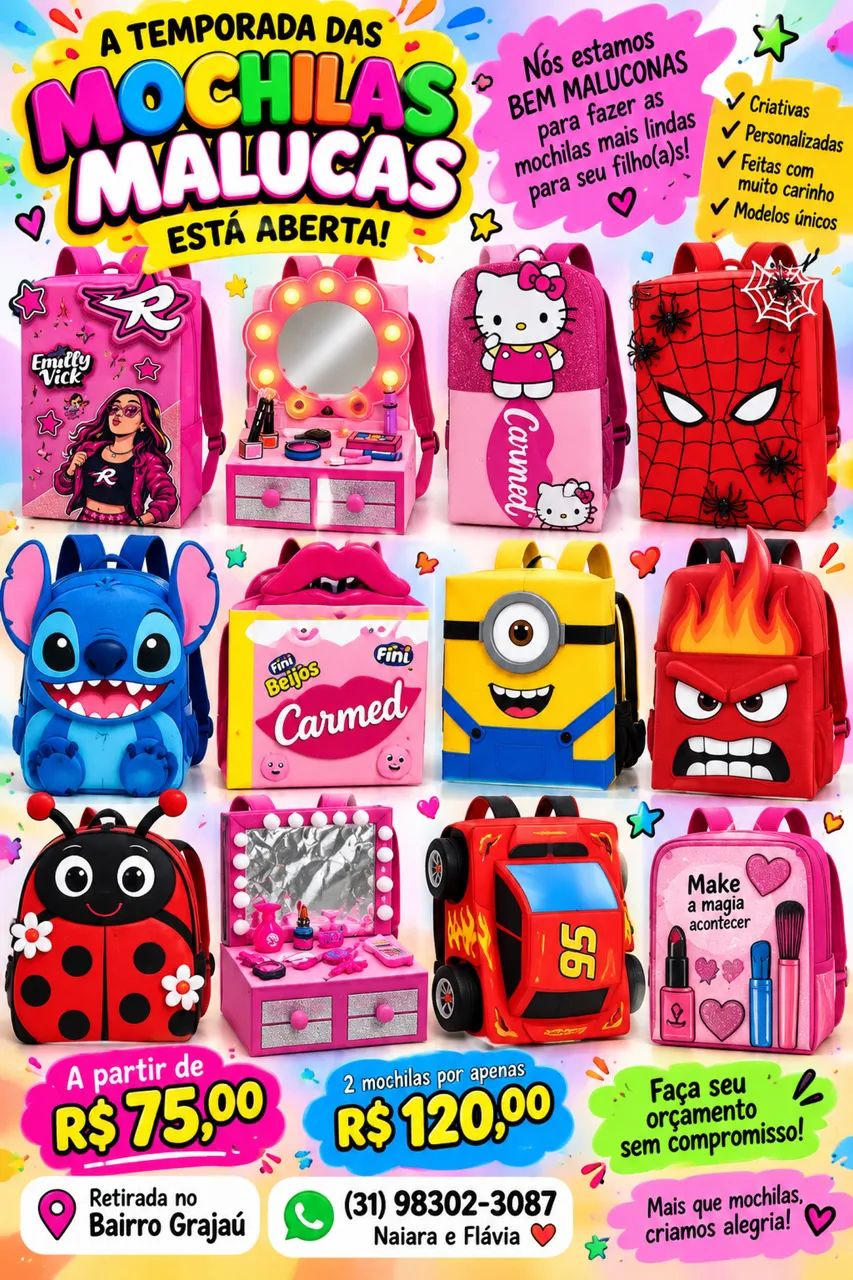 FAÇO MOCHILAS MALUCAS E MAQUETES ESCOLAR 