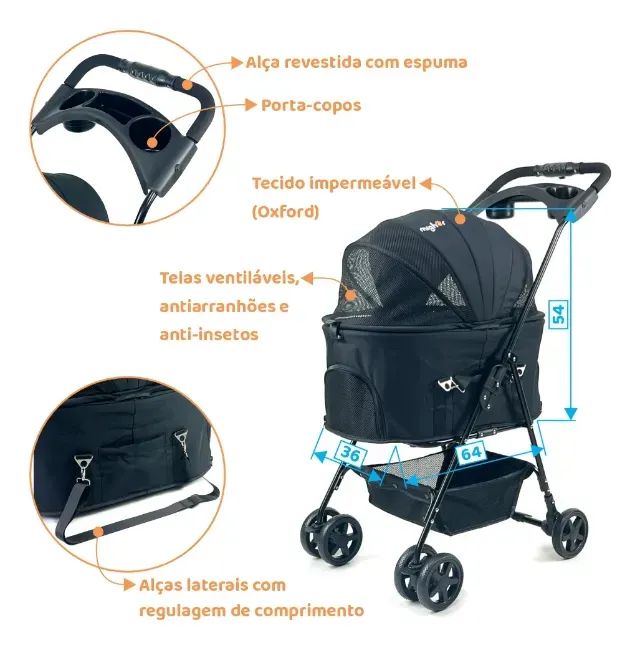 Carrinho de Passeio para Cachorro/Cão/Gato Berço Removível Até 20kg - Foto 4