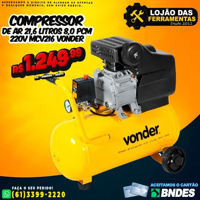 Compressor de Ar 21,6 LItros 8,0 PCM 220v MCV216 Vonder