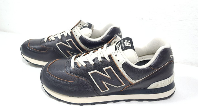 new balance 574 marrom couro