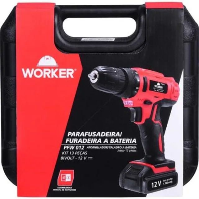 Parafusadeira Furadeira Bateria 12V Li-Ion 3/8 Pol. Carregador Biv Maleta Acess Worker - Foto 3