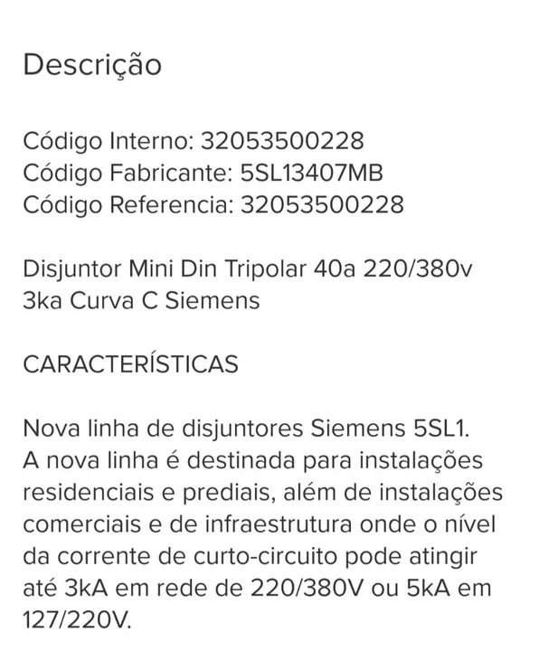 Disjuntor Din Siemens Tripolar 40A - Foto 3