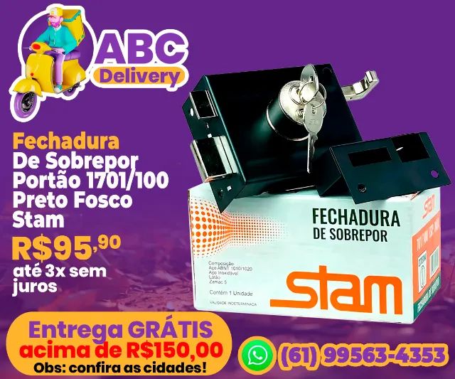 Fechadura De Sobrepor Portão 1701/100 Preto Fosco Stam