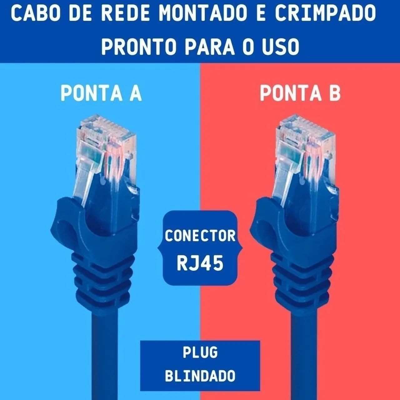 Cabo de Rede Azul Internet Reforçado 1,5m Pronto para Uso  - Foto 2