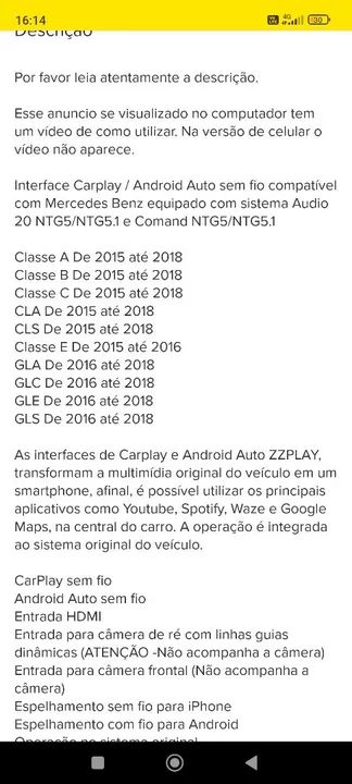 Interface Carplay/Android Auto Wireless Mercedes Benz NTG5.0/5.1/5.2 - Foto 3