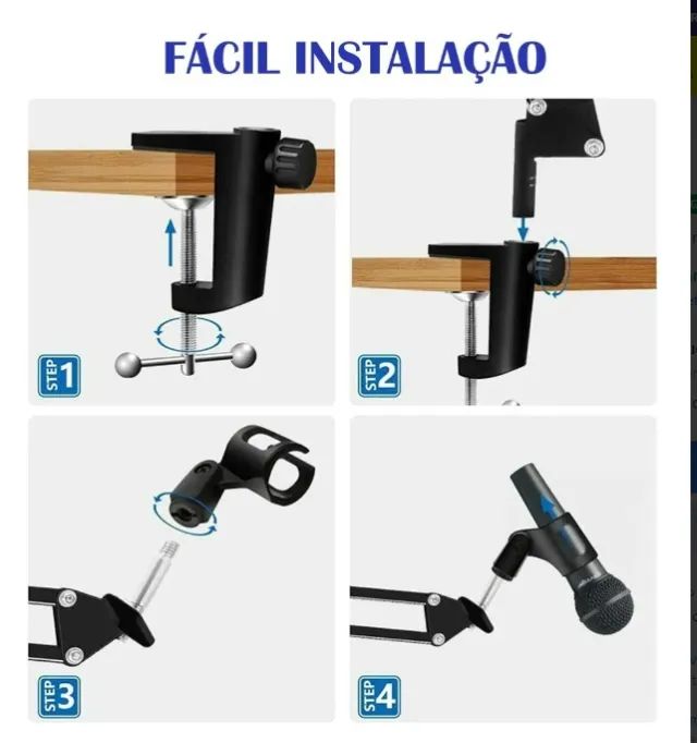 Braço Articulado Suporte Microfone Profissional Hyperx Quadcast E Solocast Mesa Podcast - Foto 2
