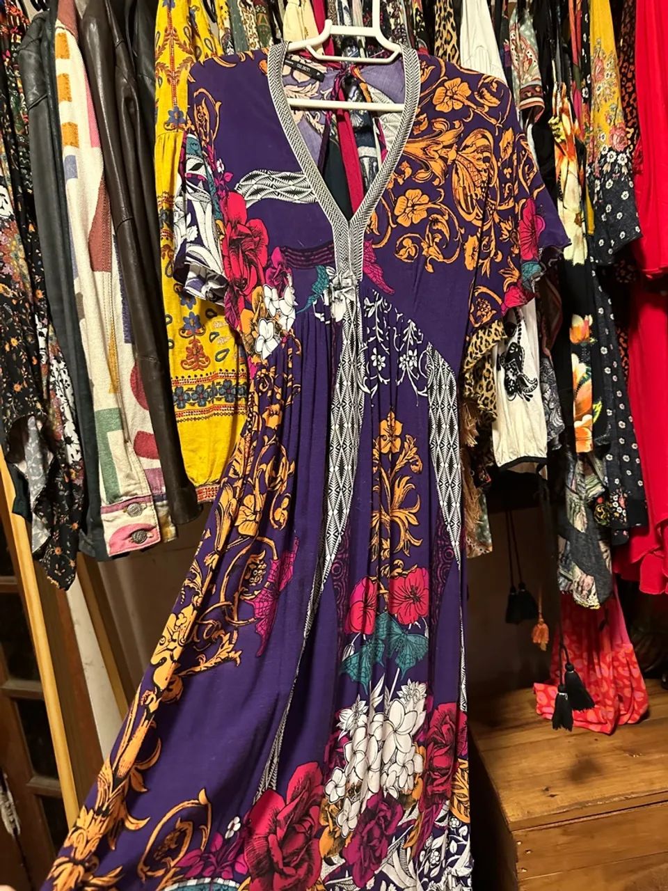 Vestido Longo Estampado Floral Roxo