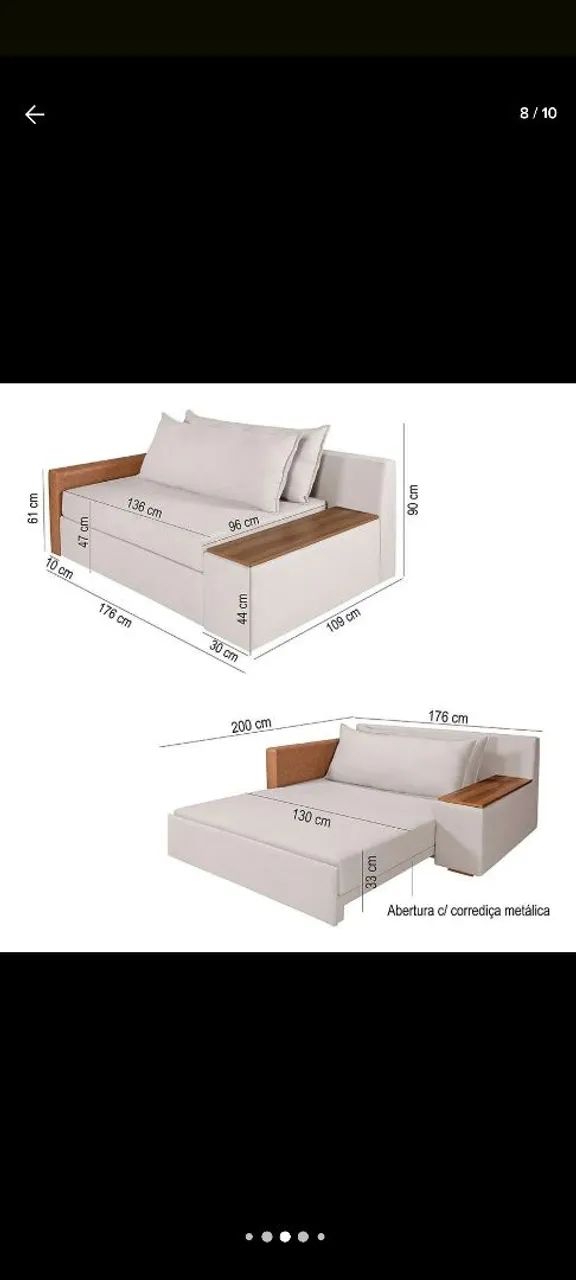 Sofá-cama Casal 2 Lugares Com Baú Lateral Panamá Linho Ge... Cor Gelo - Foto 2