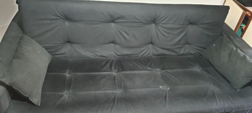Sofá Cama 3 Lugares Reclinável Facility Veludo Preto