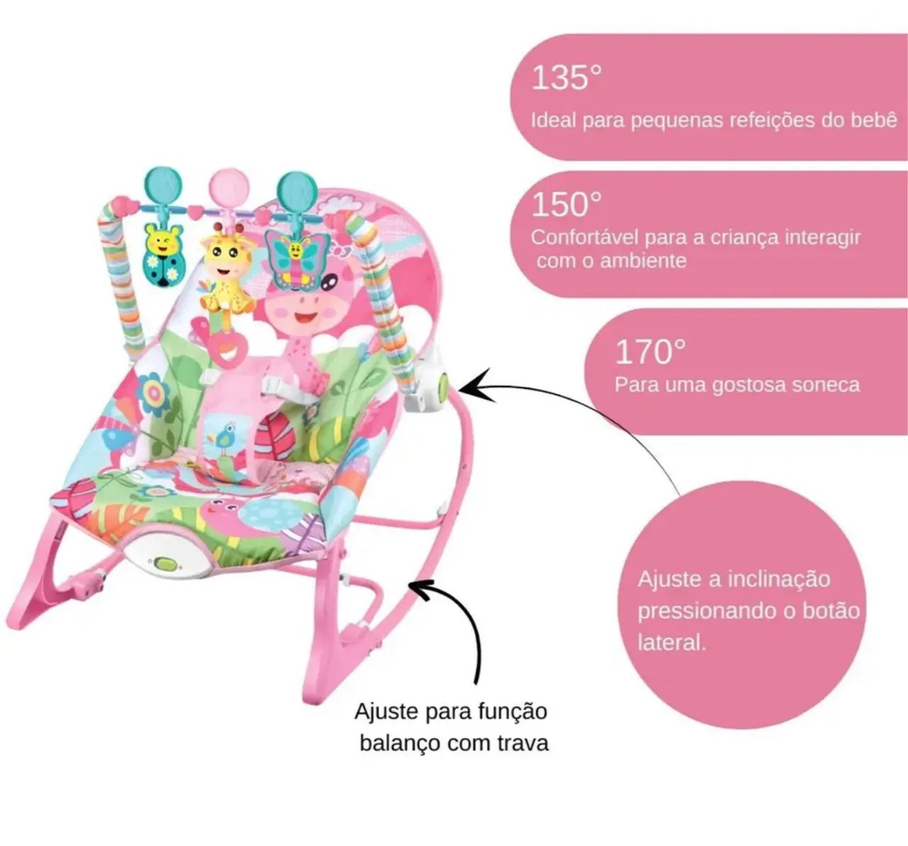 Cadeira de Balanço musical  - Rosa - Foto 2