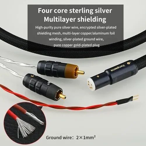 CABO DE PHONO PRATA PURA 6N CONECTOR DIN P/2 RCA MACHO - Foto 3