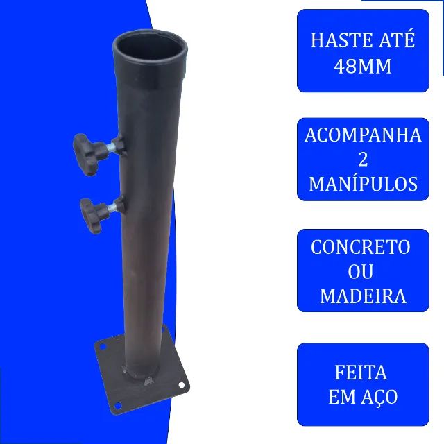 Base De Aço Fixa Para Guarda Sol E Ombrelone Haste Até 48mm - Foto 2
