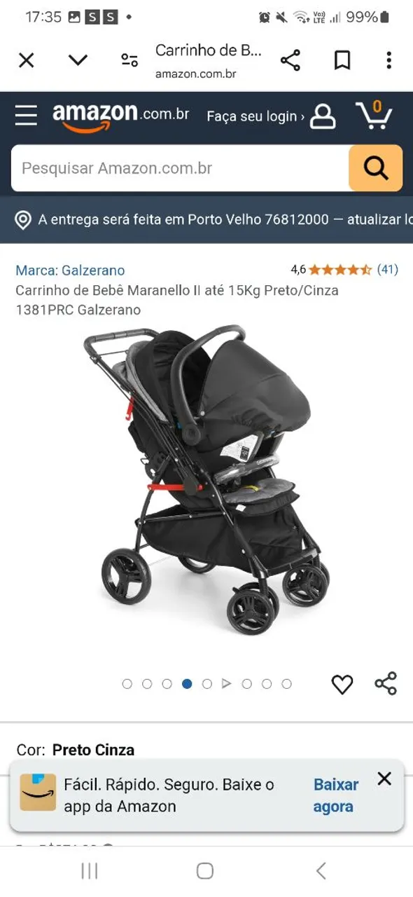 Carrinho de Bebê Galzerano Maranello II Preto/Cinza - semi novo/Bebê conforto da Galzerano