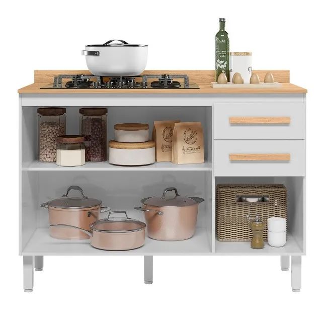 Balcão p/ Cooktop 5 bocas  com tampo 120 cm com 3 Portas e 2 Gavetas - Foto 3