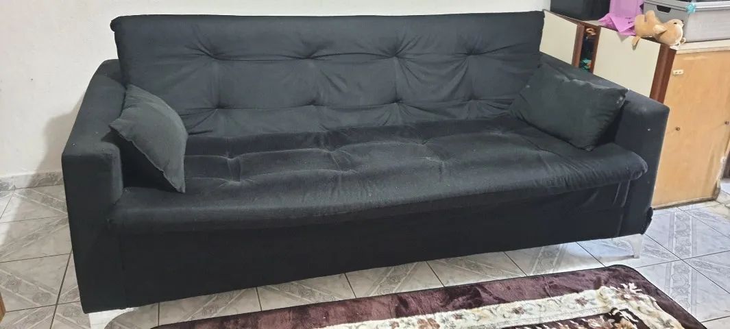 Sofá Cama 3 Lugares Reclinável Facility Veludo Preto - Foto 2