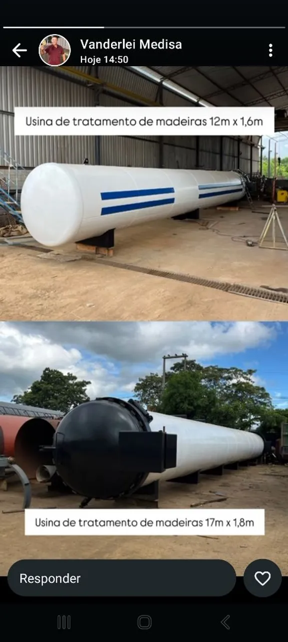 Autoclave para tratamento de madeira.