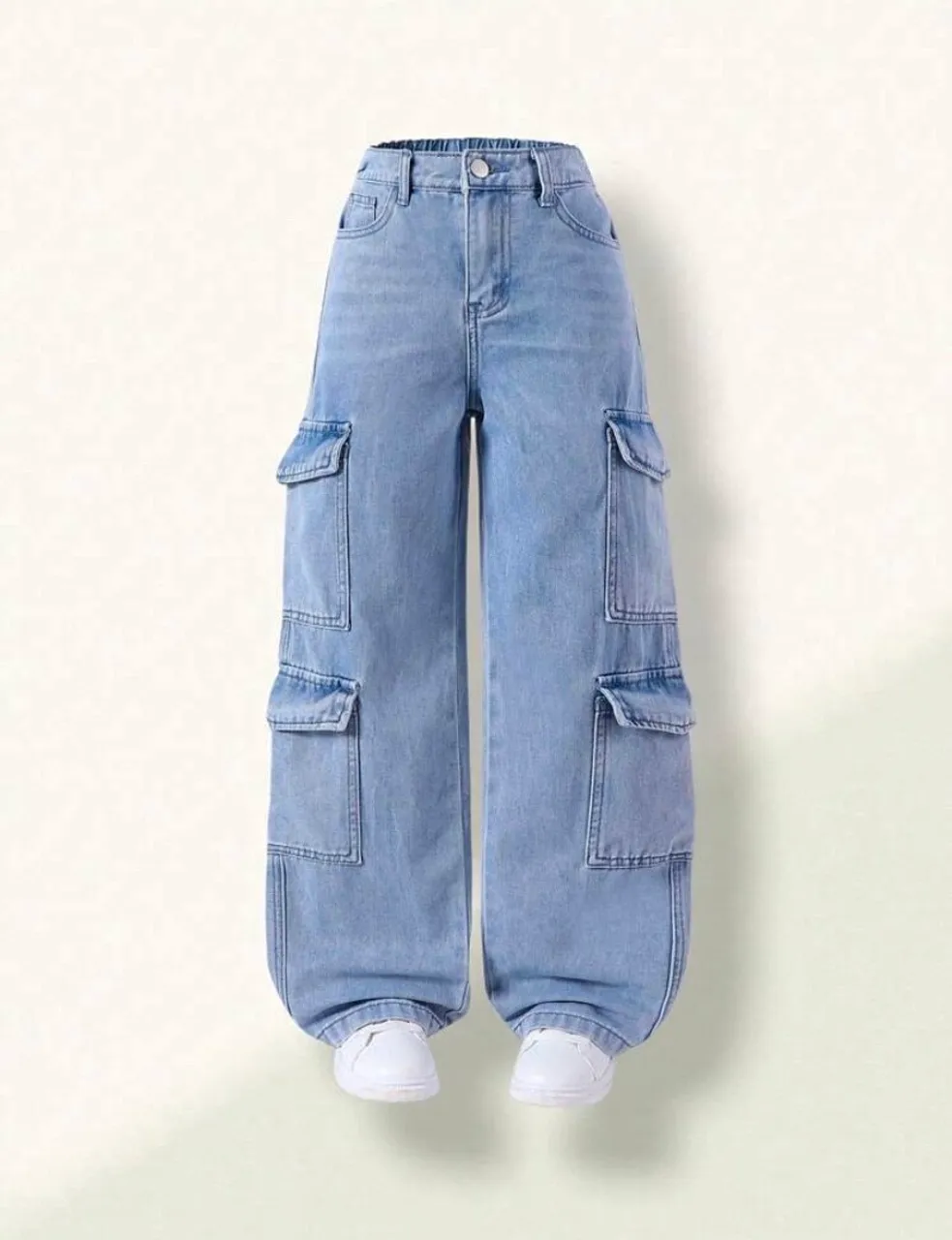 Calça Jeans Cargo Wide Leg Azul Claro