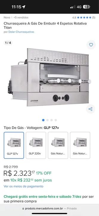 Churrasqueira a Gás Titan - Bancada e Embutir