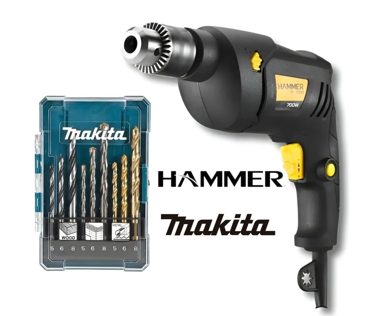Furadeira Impacto Hammer 700 W com kit de Brocas Makita  - Pronta Entrega 