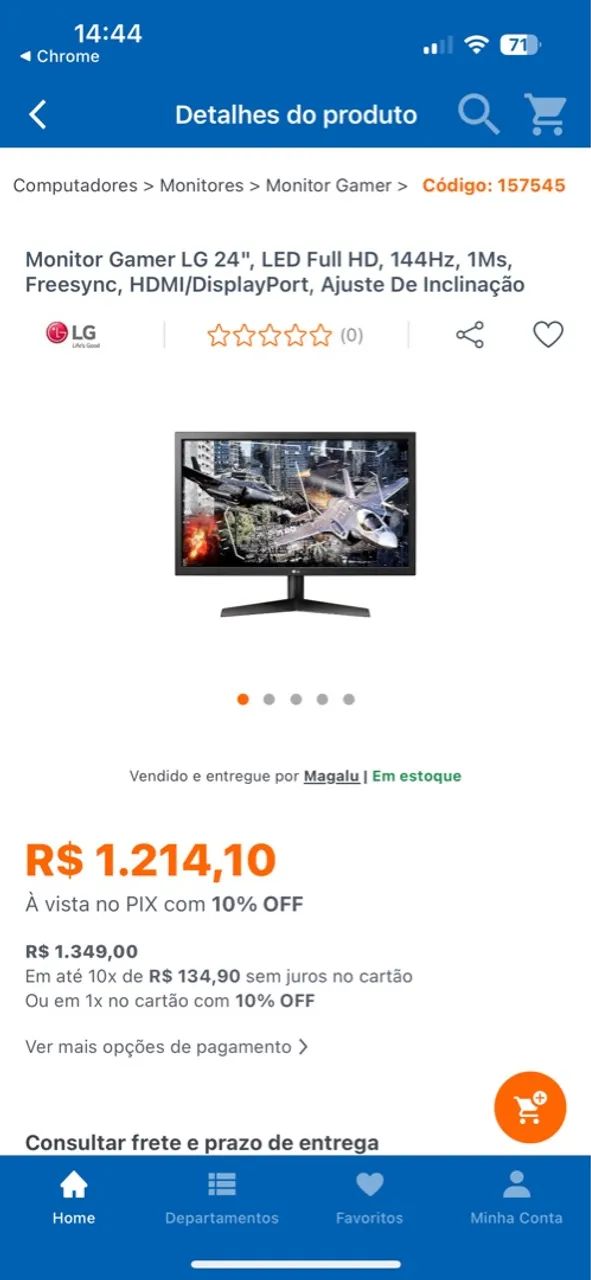Monitor Gamer LG 24" Full HD 144Hz