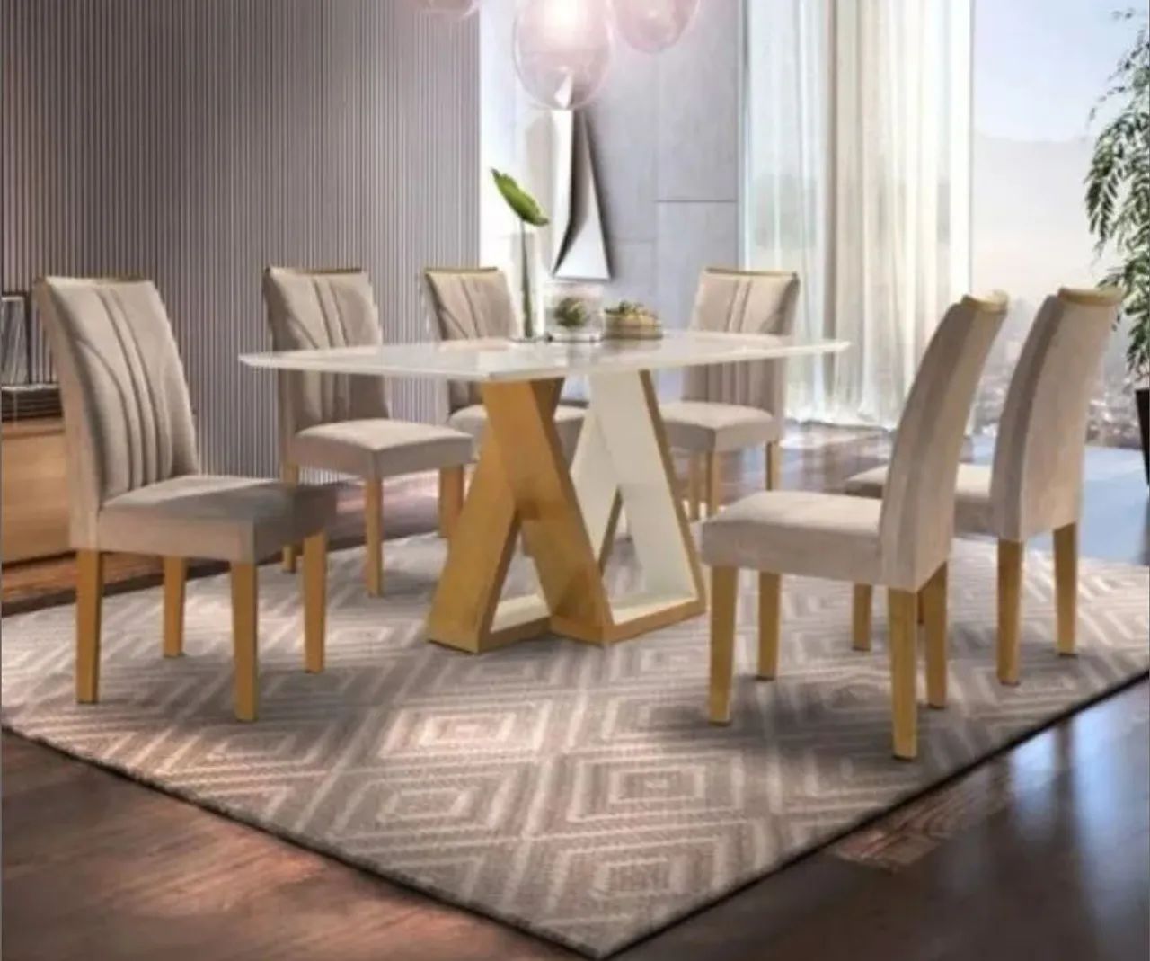Mesa de jantar slim com 6 cadeiras Bella 