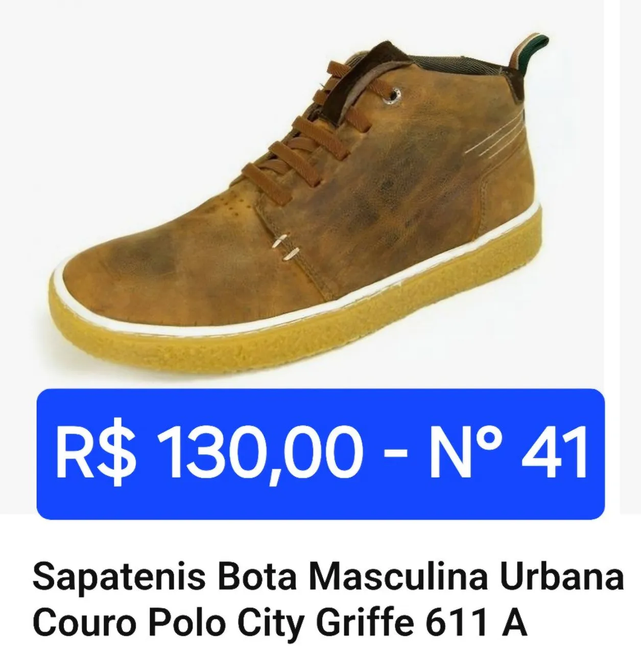 Sapatenis Bota Masculina Urbana Couro Polo City Griffe 611 A - N° 41