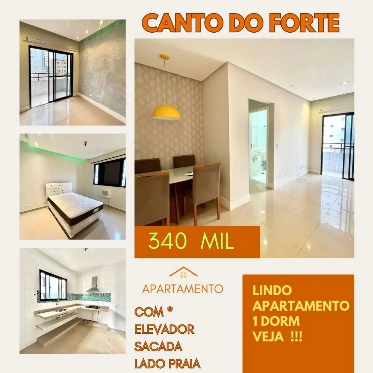 Apartamento para Venda em Praia Grande, Canto do Forte, 1 dormitório, 1 banheiro, 1 vaga