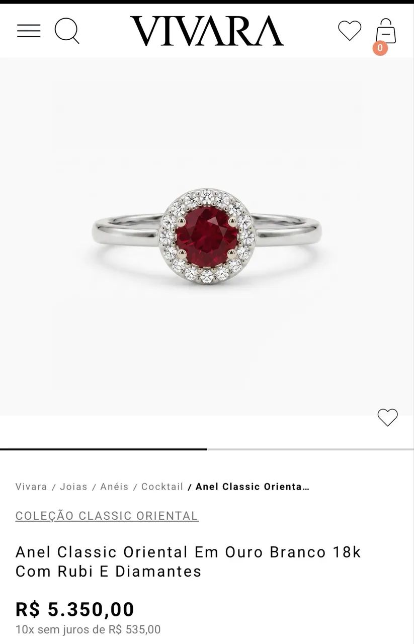 Anel Vivara em Ouro Branco 18k Com Rubi E Diamantes coleção Classic Oriental - Foto 4