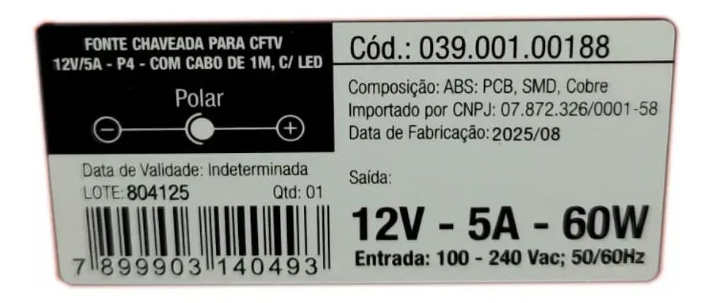 Fonte Chaveada 12V 5A MXT P/ CFTV e LED Com Cabo De 1m  - Foto 2