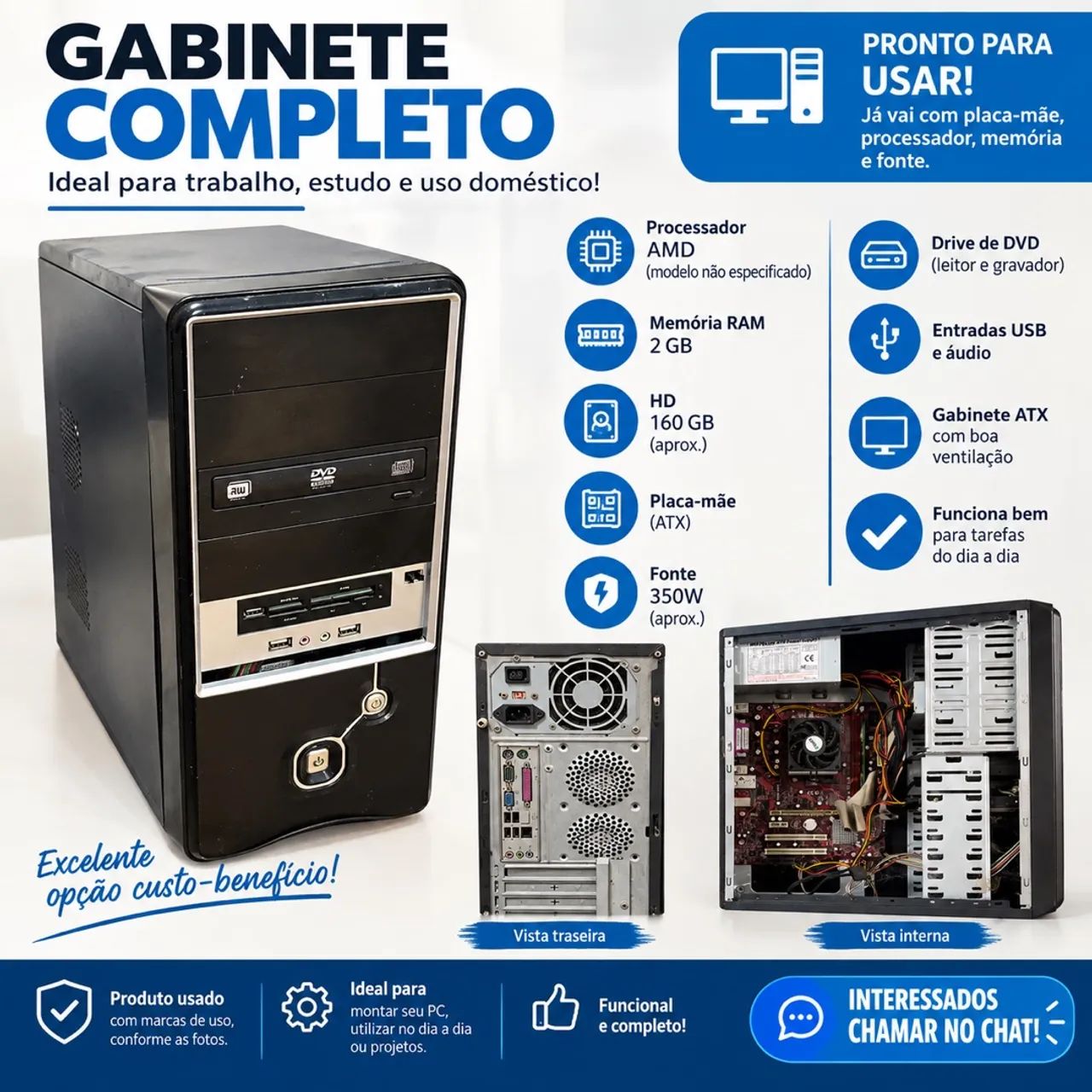 Gabinete de Computador Completo - AMD - 2 GB RAM